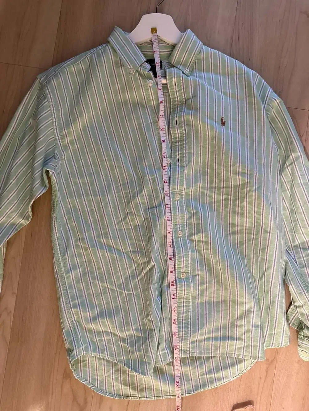 Ralph Lauren Boys Green Striped Oxford Button Down Shirt Size L (16/18)